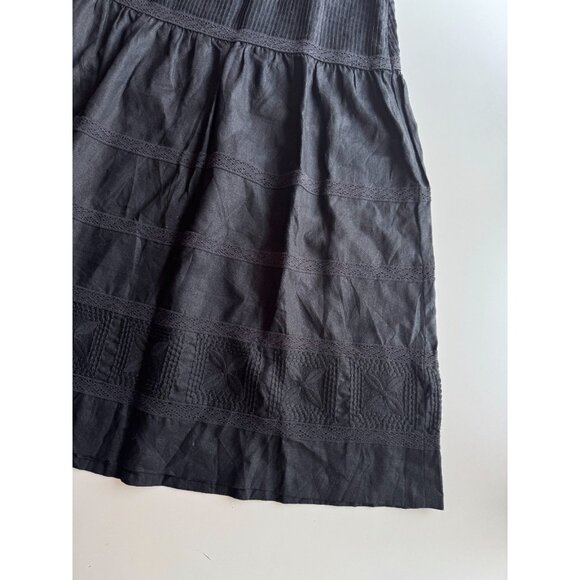 NWOT Vintage 00's TALBOTS Black Linen Lace Trim Tiered Maxi Skirt, Size 16 - Picture 10 of 13